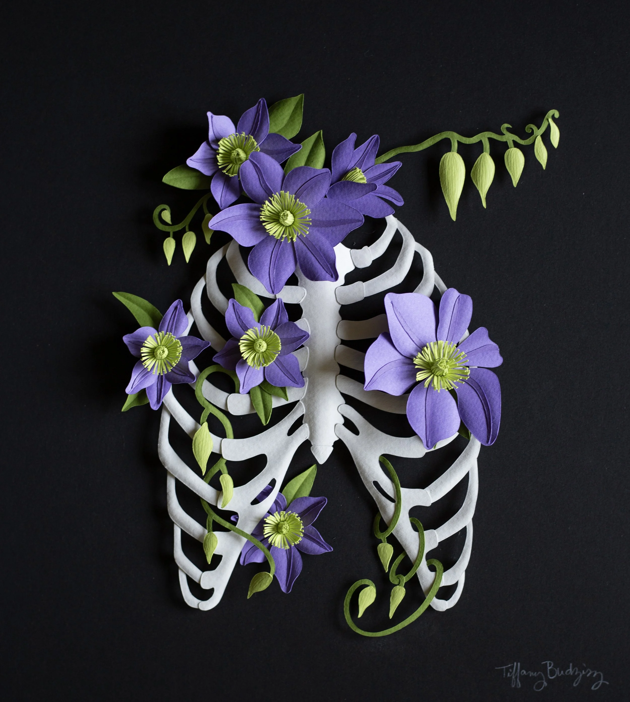 Clever Girl, paper sculpture, 17"h x 17"w, 2024
