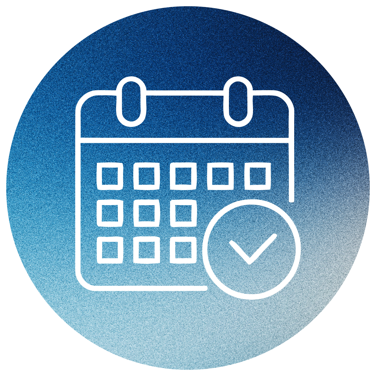 Calendar icon with grainy navy to light blue gradient in the background.
