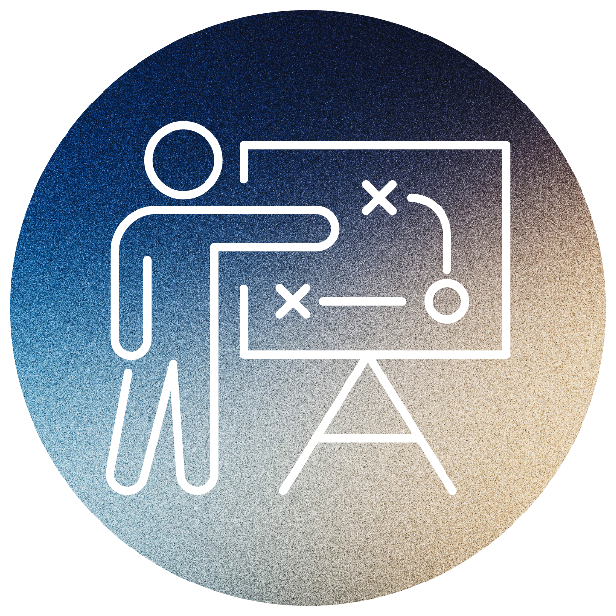 Planning icon with grainy light blue to navy to tan gradient background
