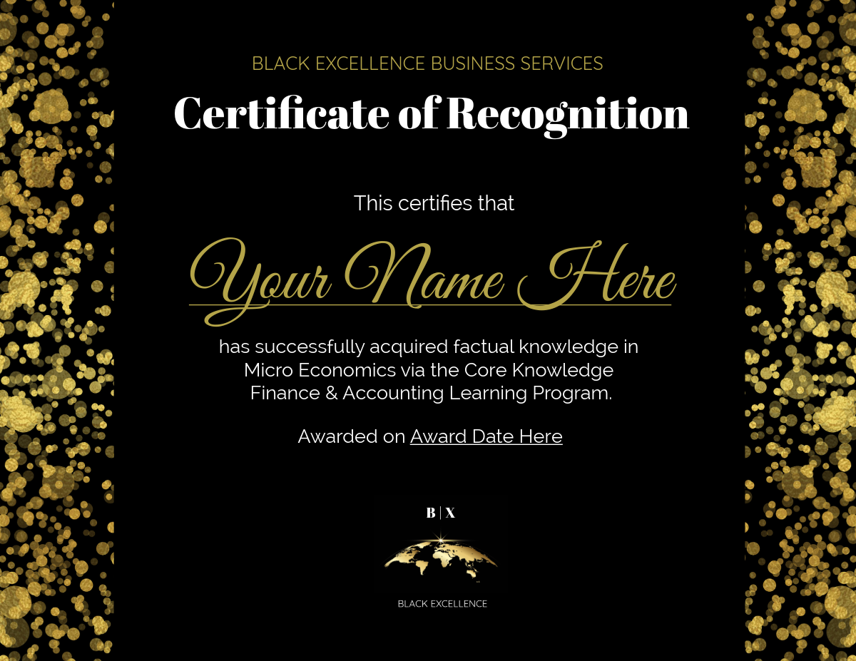 Printed Learning Certificate - Micro Economics