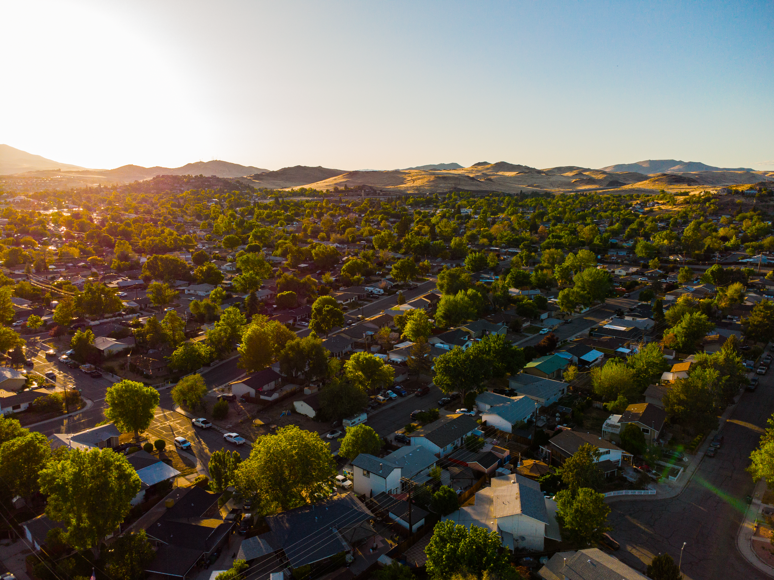 sUAS image of Sparks, Ward 2 at sunset.
