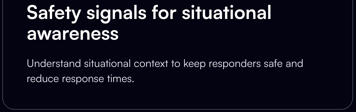 A screenshot of a section of ForceMetrics website, captured January 7th, 2025. It says, "Safety signals for situational awareness."