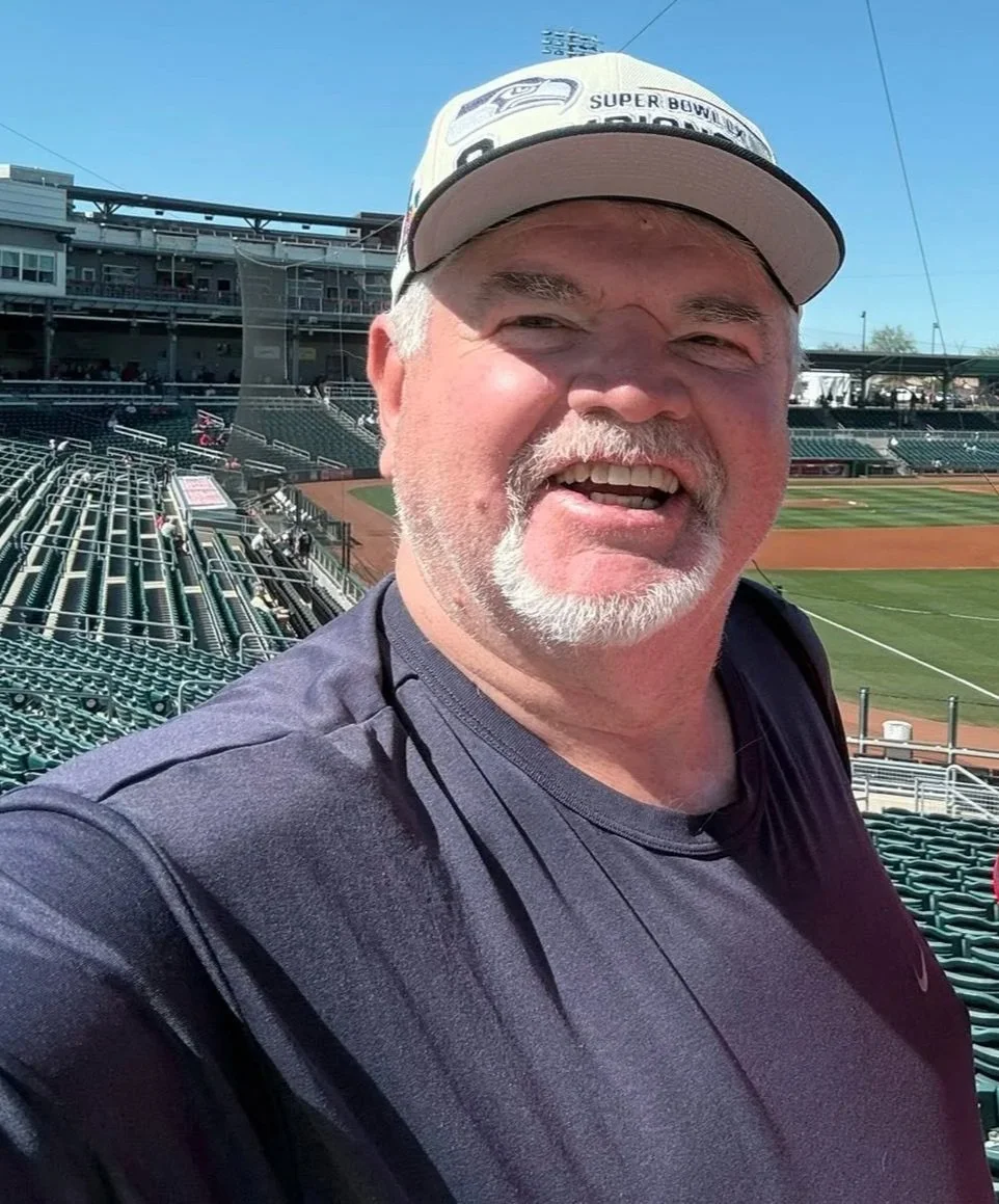 A selfie of Don Marchand, Hall of Fame Sports Broadcaster, at a baseball stadium.