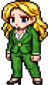 A sprite of a woman in a green suit.