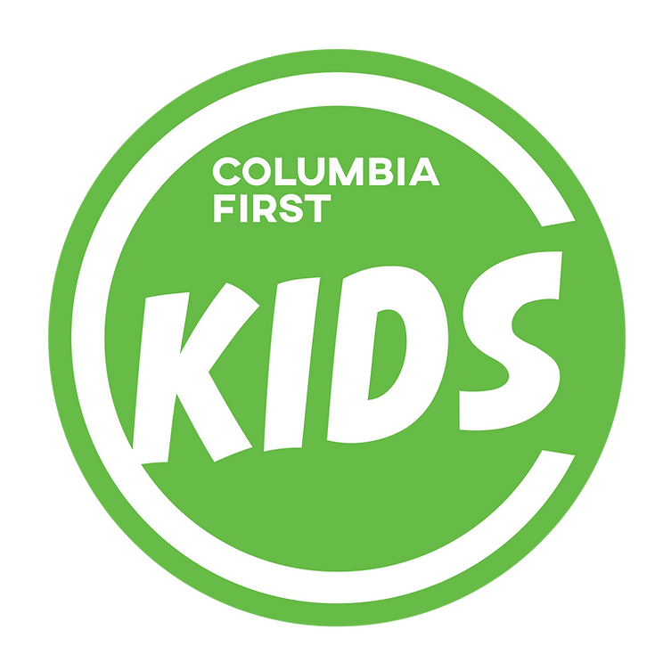 Green circular logo with text 'Columbia First Kids' in white.