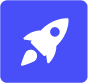 White rocket icon on blue background