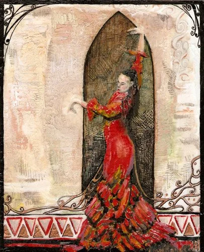 Flamenco Dancer - Acrylic and Pen on Paper, 2006, 5 x 7"