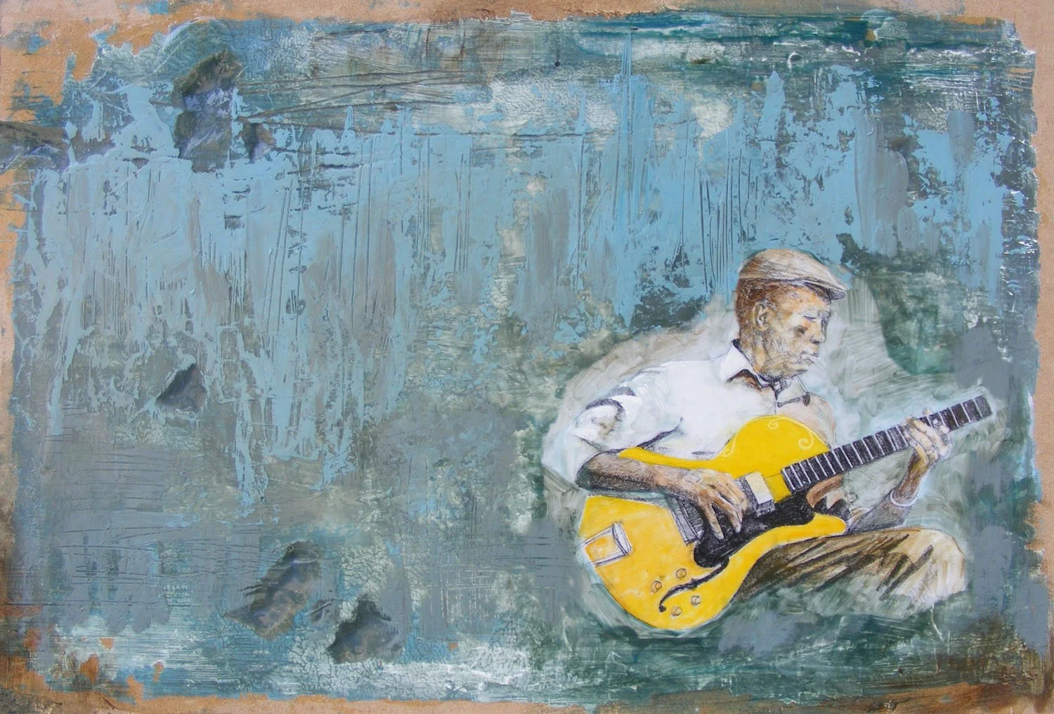 John Lee Hooker, Acrylic and Multimedia on MDF, 2009, 15 x 20"