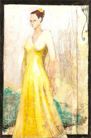 Yellow Dress Dancer - Acrylic on Paper, 3 x 5"