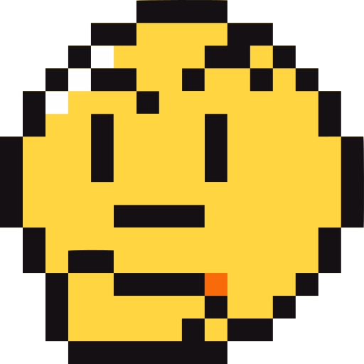 Pixelated yellow smiley face, confused and with a furrowed brow, to describe one of Superposition's services, our ability to define Data & AI Use Cases and priorities through our workshops