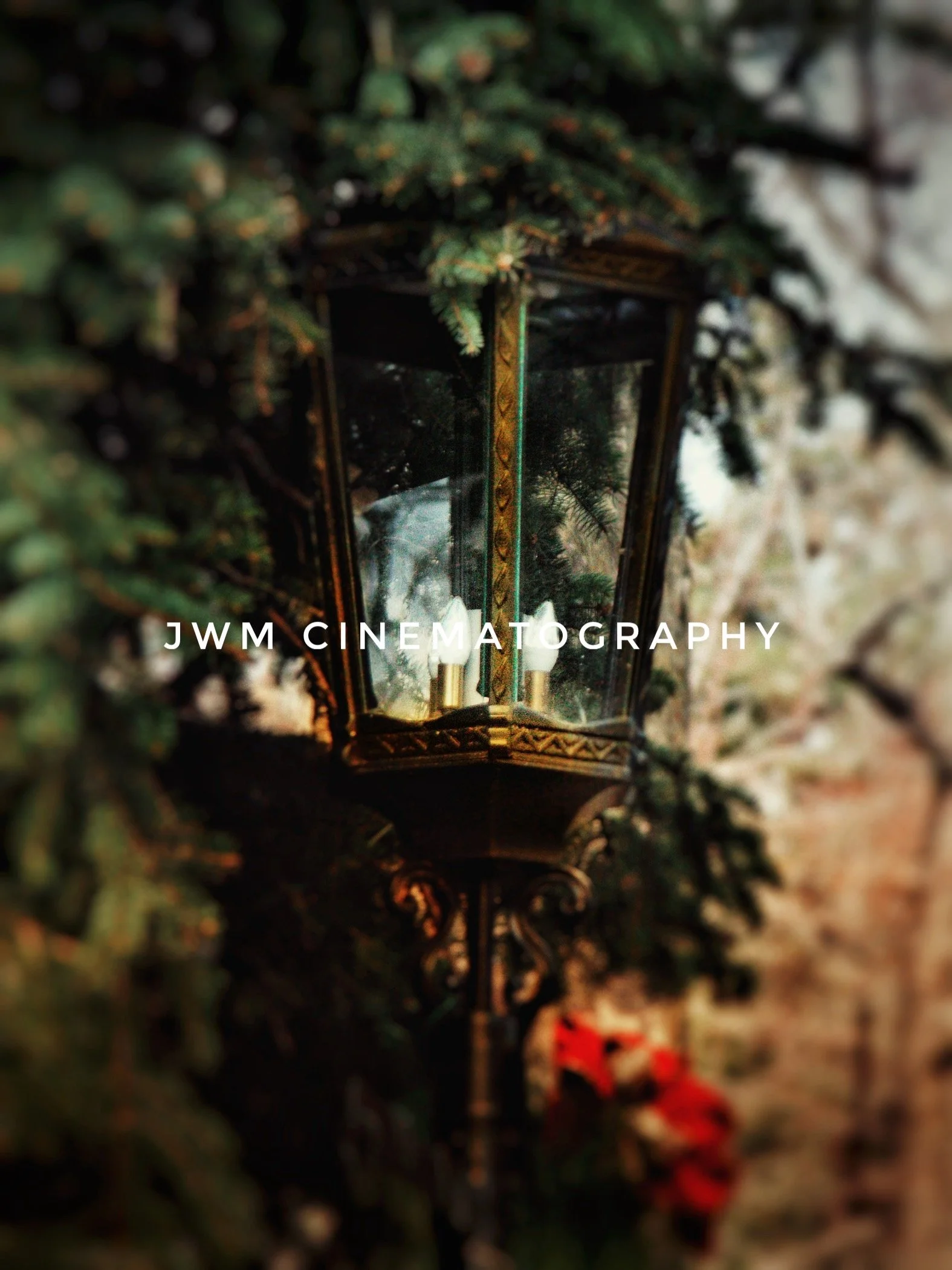 Antique street lamp surrounded by greenery