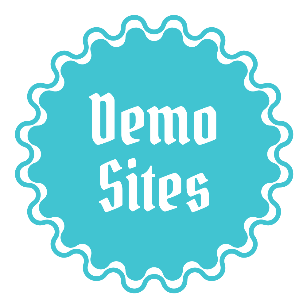 Blue badge with a scalloped border and the words 'demo sites' in white text.