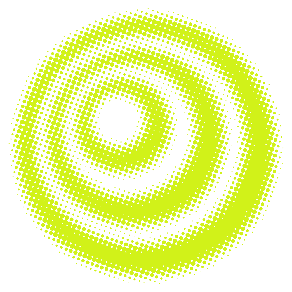 Digitized yellow spiral pattern on black background.