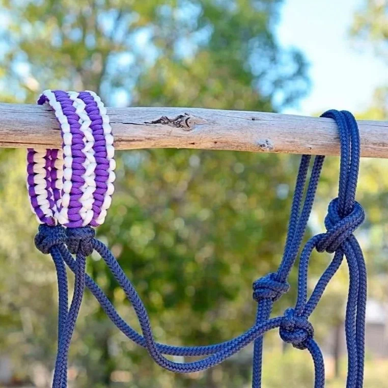 Navy rope halter with wide noseband (purple/white)