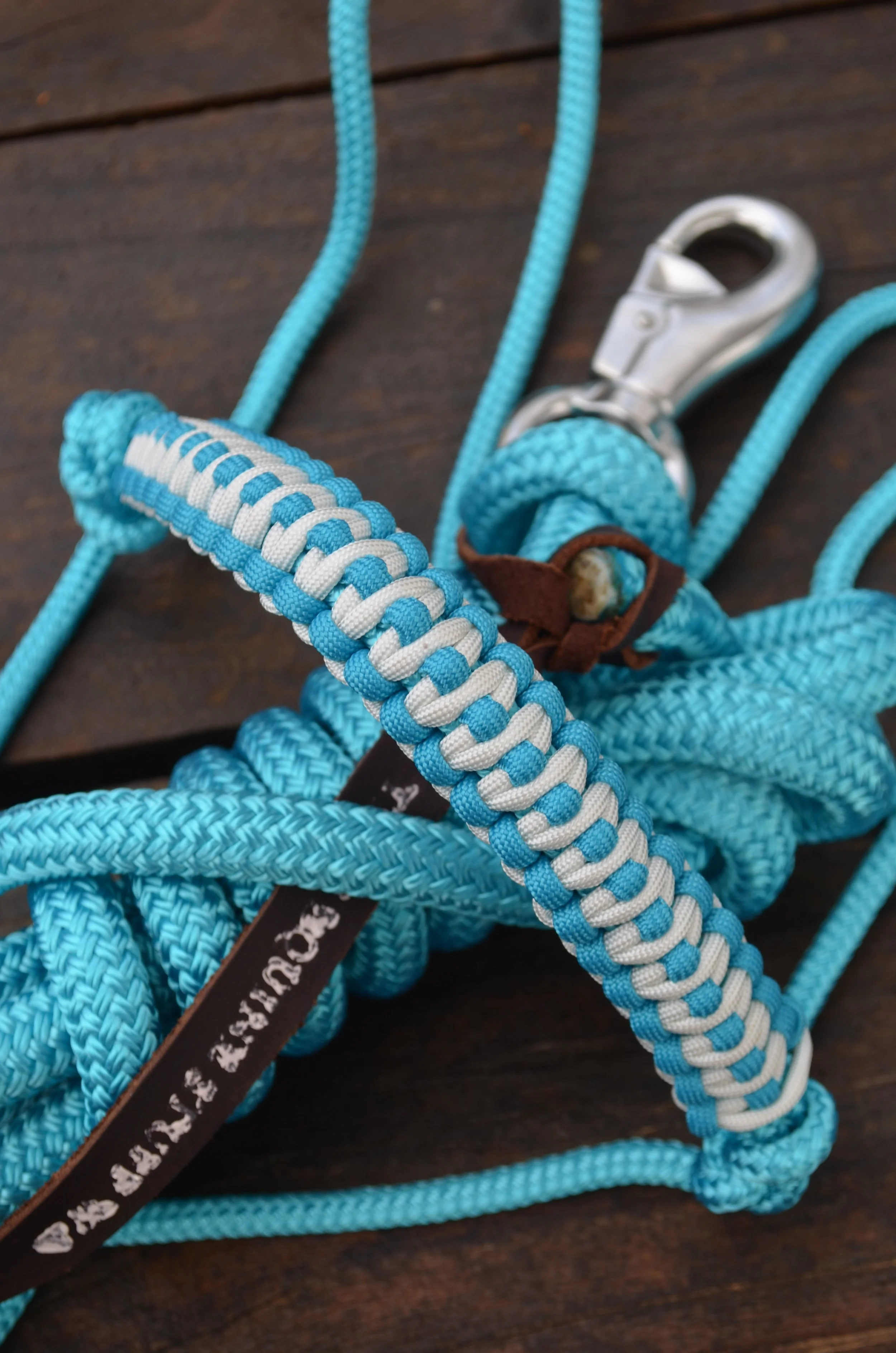 Aqua rope halter with tri-strand noseband (aqua/white)