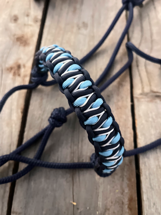 Navy rope halter with snake braid noseband (navy/baby blue)