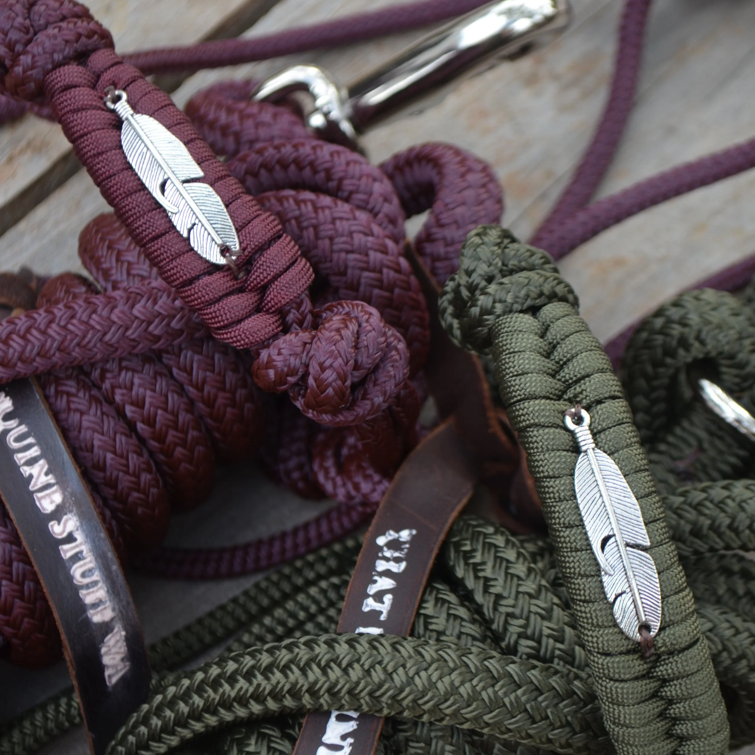 Create your own 4 knot rope halter with embroidered noseband (feather charm)