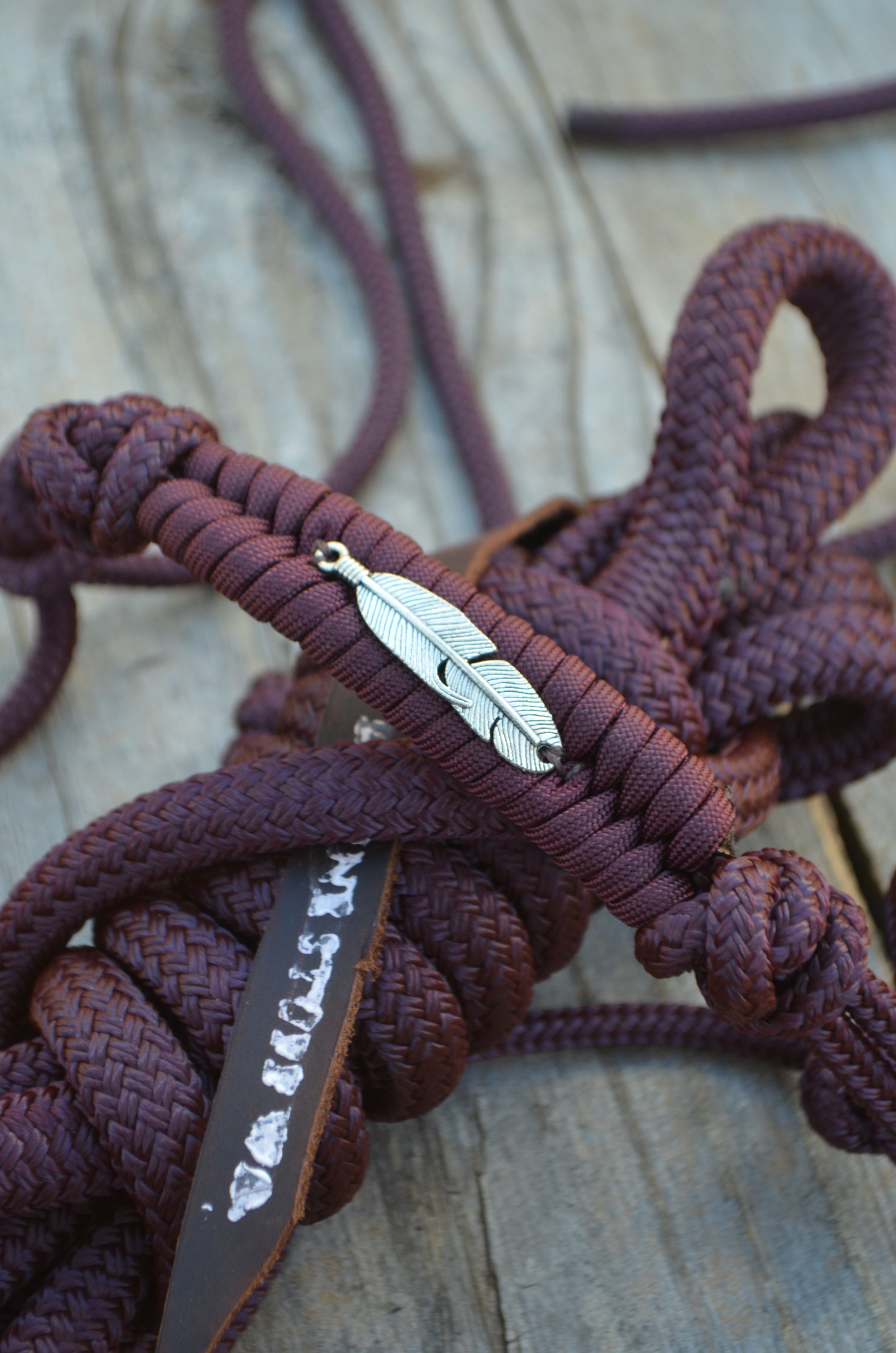 4 knot rope halter with embroidered noseband (feather charm) (CHOICE OF COLOUR)