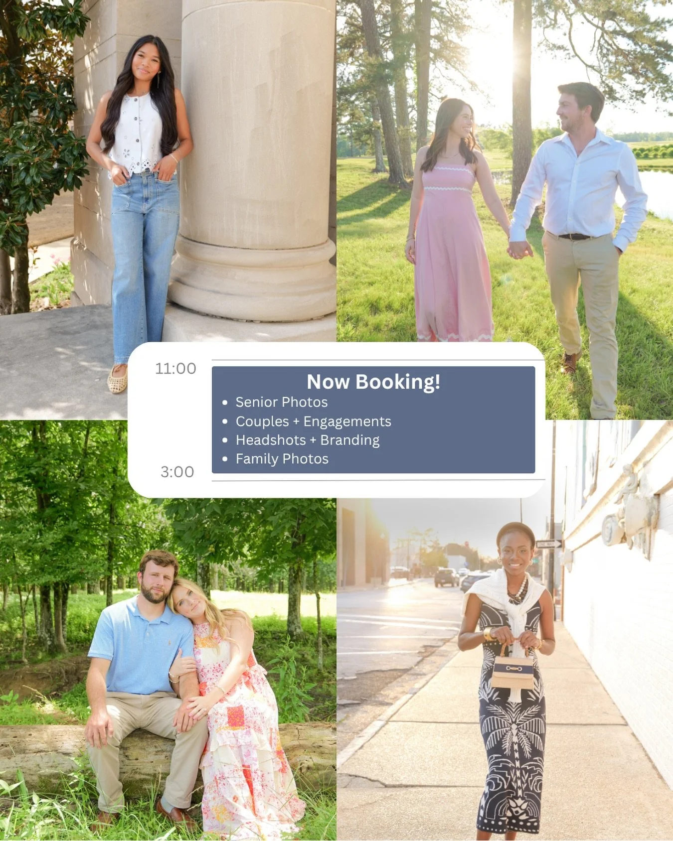 NOW BOOKING 📸💘
In Tupelo, MS + surrounding areas

Senior Photos
Couples + Engagements
Headshots + Branding
Family Photos

DM to book your session!
