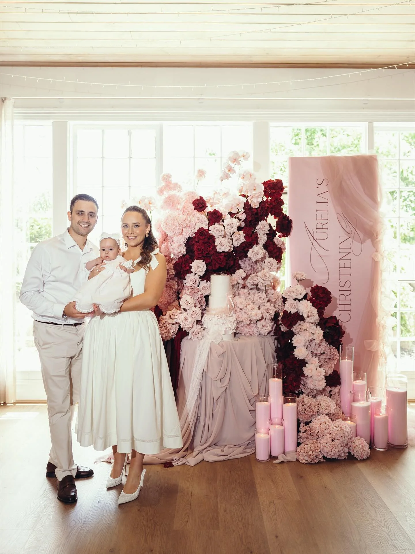 Aurelia&rsquo;s christening @lucinda.rosalie 

Shooting against a bright window can cast heavy shadows on a backdrop. I balance this by exposing for the backdrop with a wide aperture f/2 and slow shutter, then adding flash with the butterfly techniqu