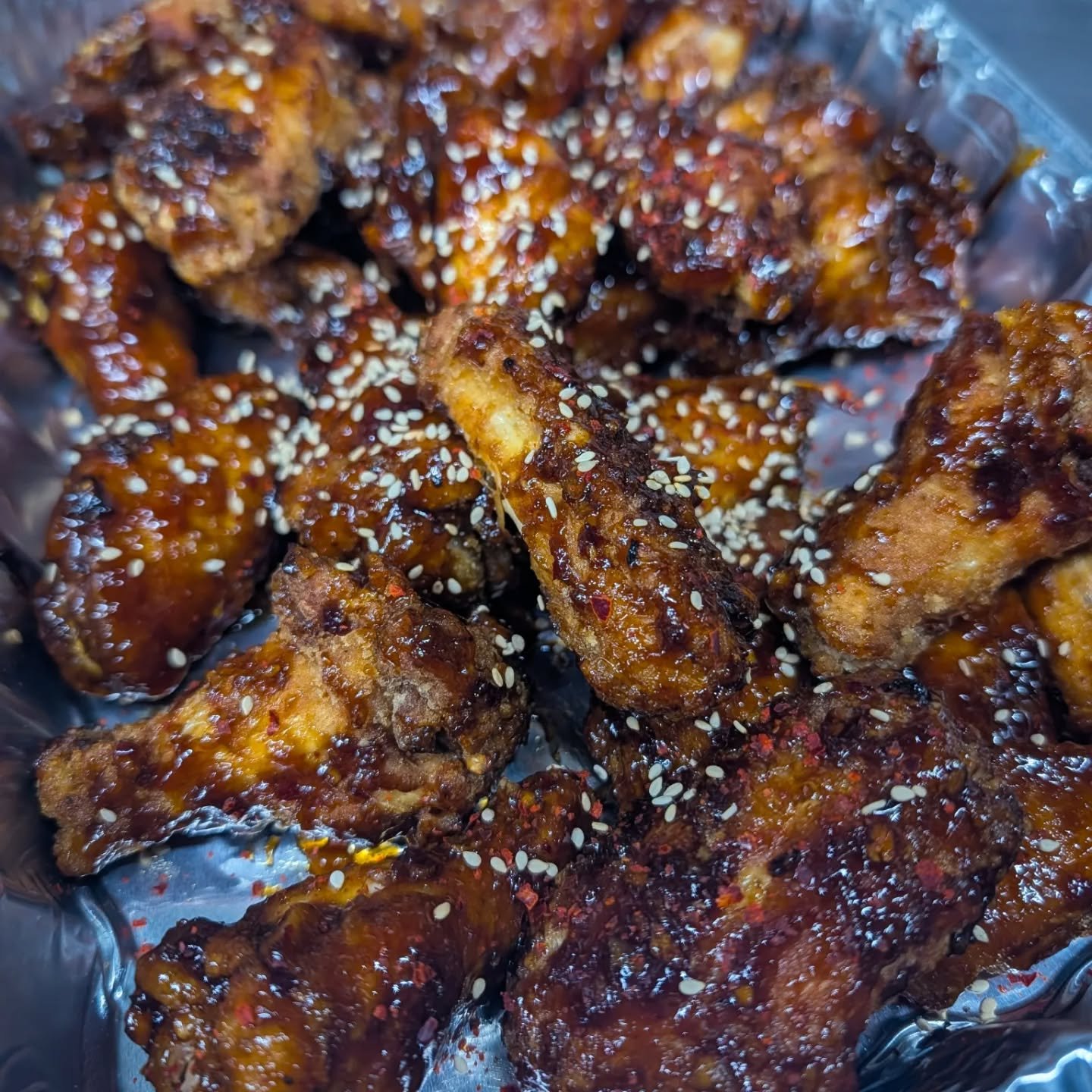 Korean fried chicken, Korean Street corn, and panko crusted Mac and cheese! 😋