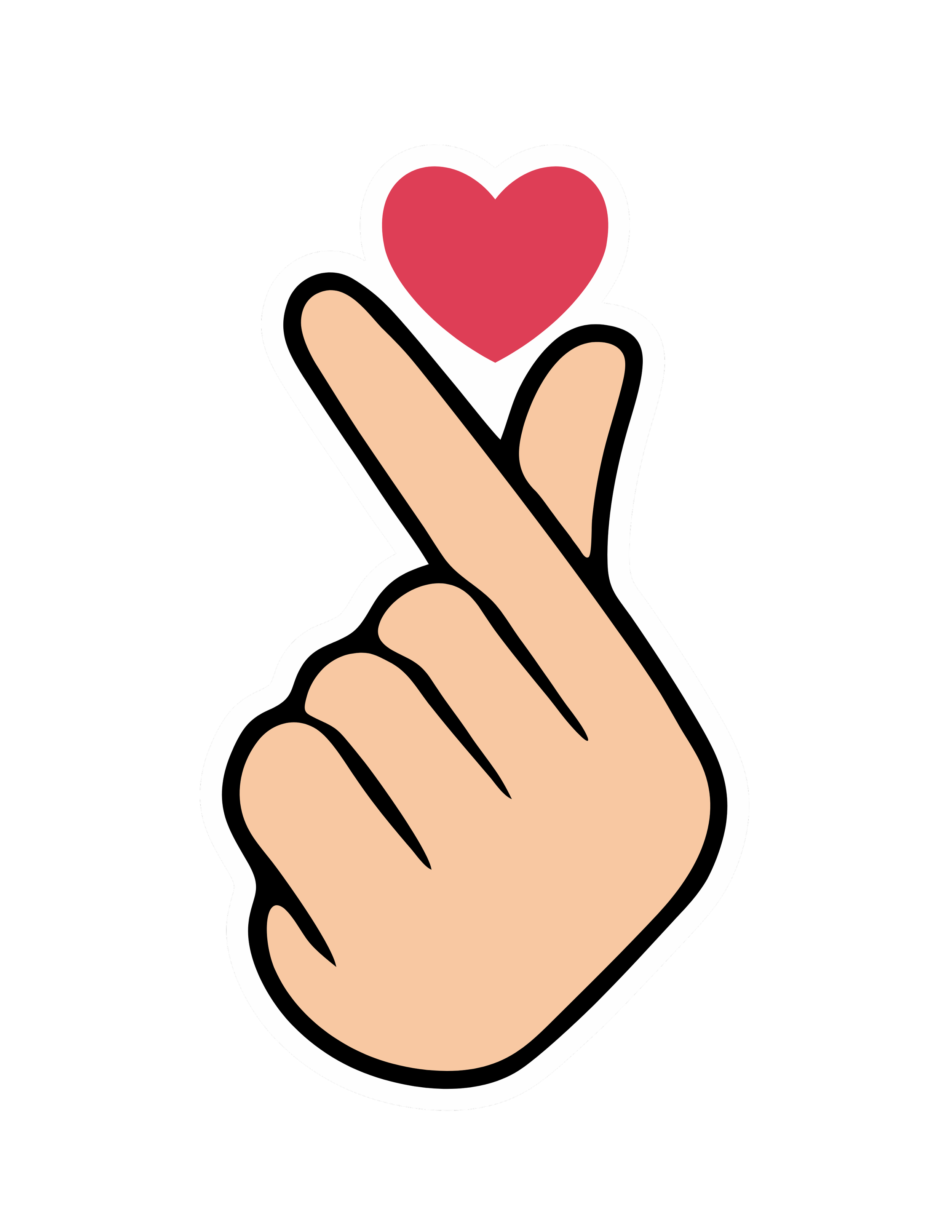 A cartoon hand with fingers crossed holding a red heart against a black background.