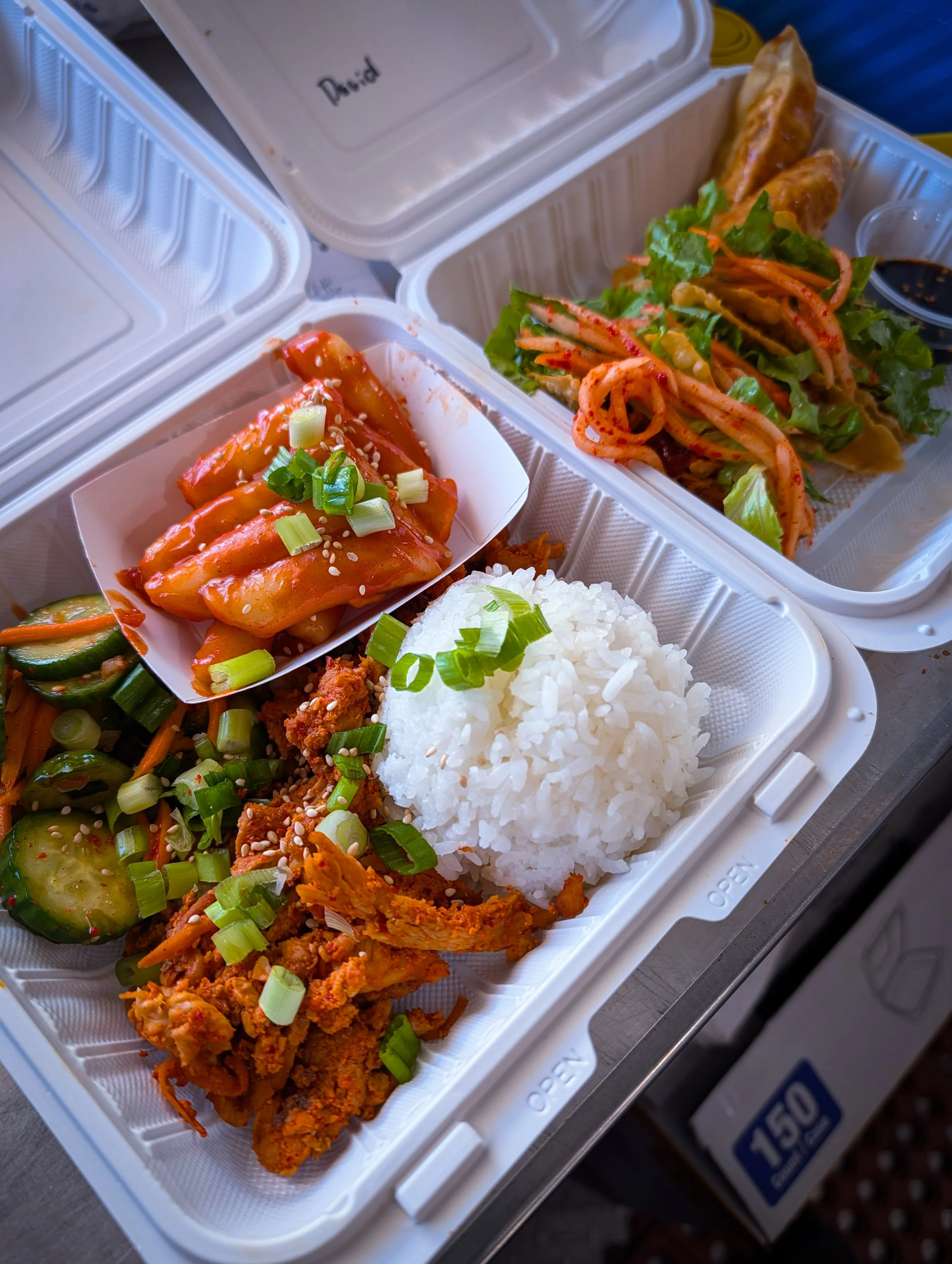 Thin sliced gluten-free chicken bulgogi drop off with fusion tacos and street food.