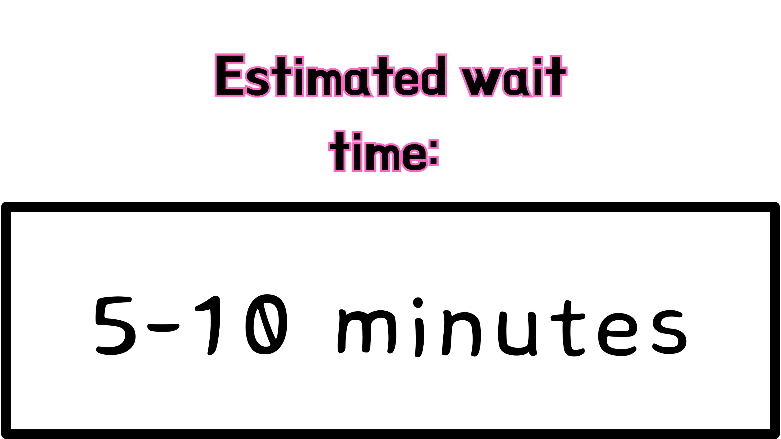 Estimate wait time sign indicating 5 to 10 minutes