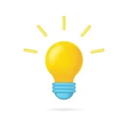Illustration of a yellow light bulb with blue base and yellow rays emanating from it.