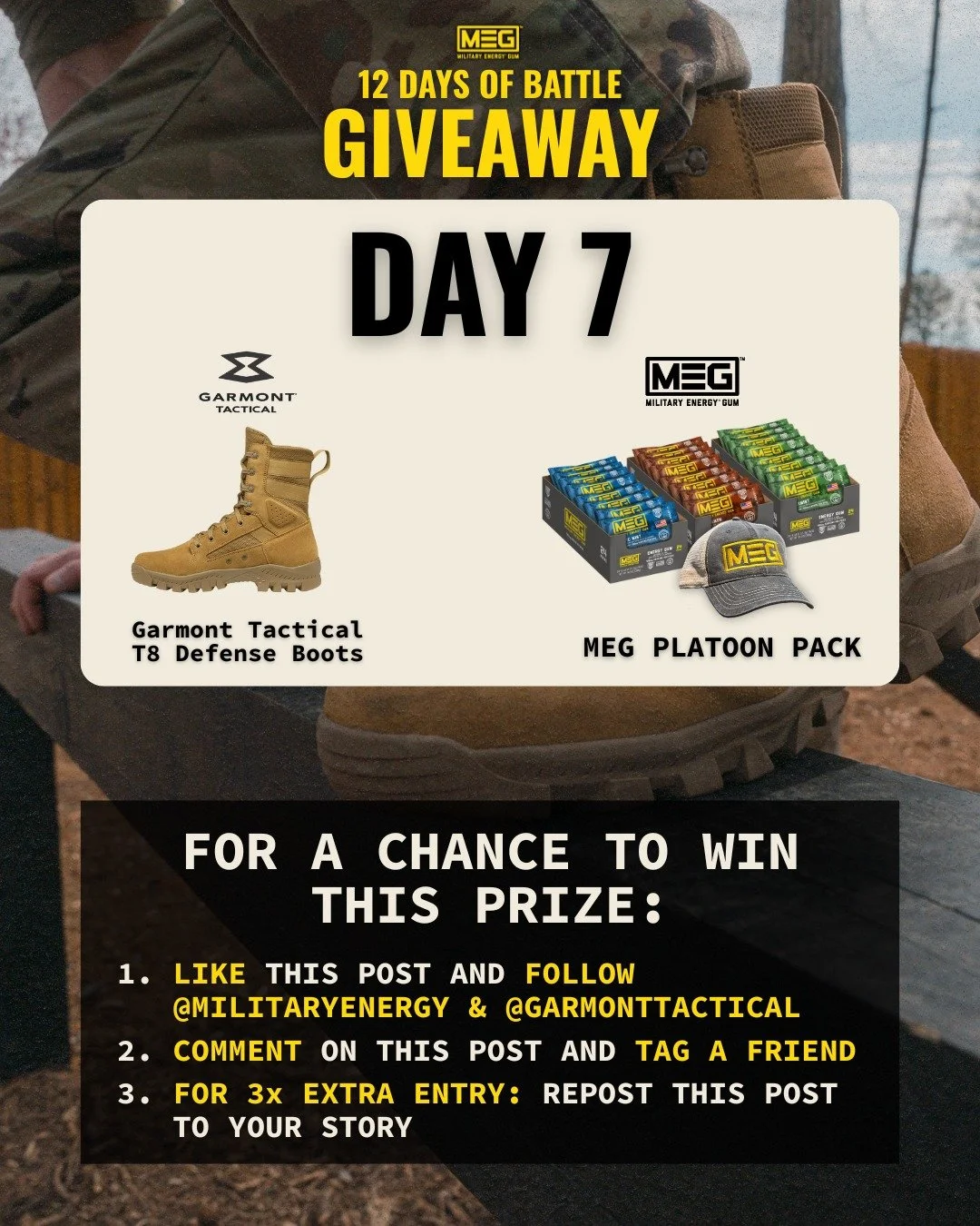 DAY 7 delivers a heavy hitter.
We teamed up with @garmonttactical to hook one lucky winner up with battle-tested gear built for real-world grind.

Steps:
👍 Like
👤 Follow @MilitaryEnergy &amp; @garmonttactical
💬 Tag someone who needs an upgrade
🔄 