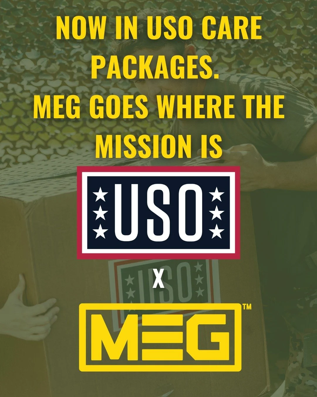 Part of the loadout. MEG is now included in USO care packages.

Read the full announcement at the link in our bio. 

#MilitaryEnergy #USO #MRE #Military