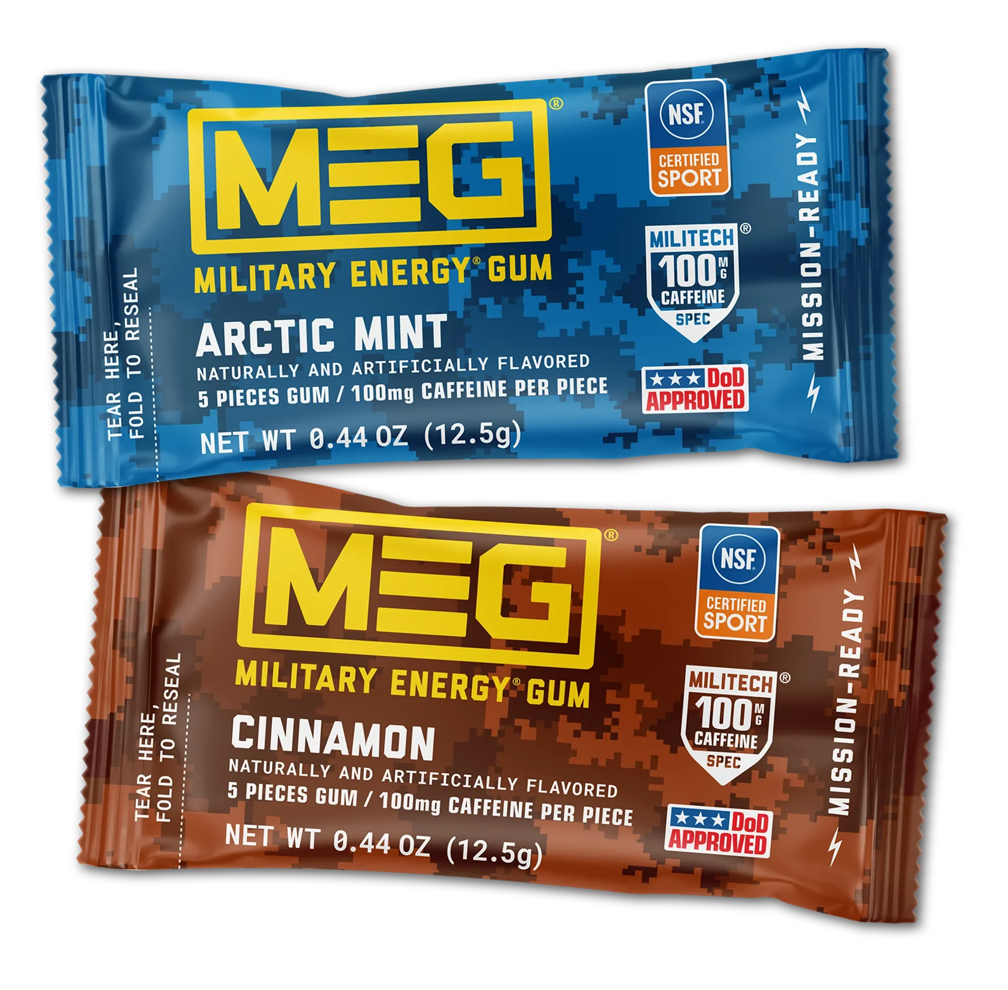 Military Energy Gum Pouches in Arctic Mint and Cinnamon flavor