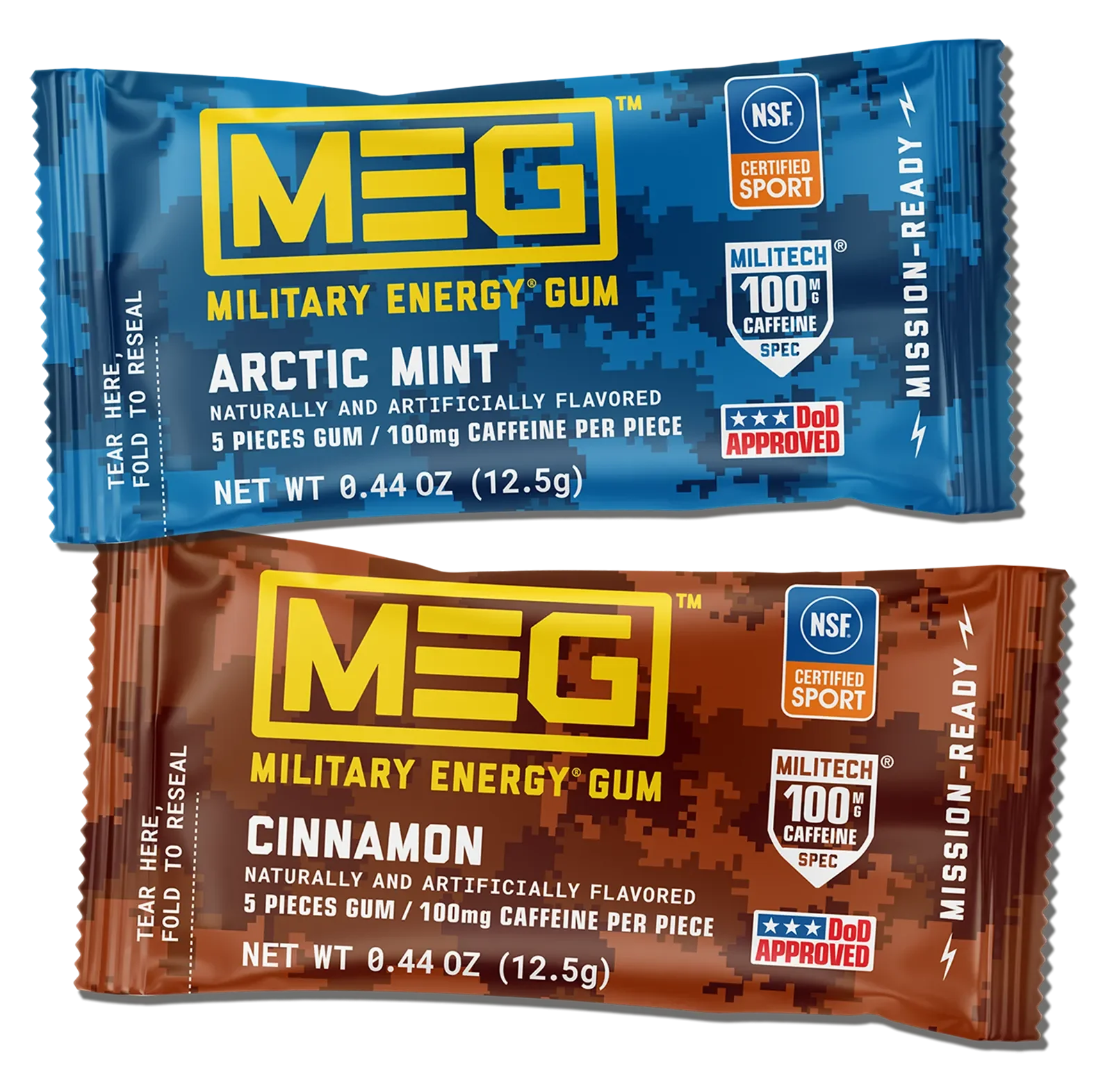 Military Energy Gum Pouches in Arctic Mint and Cinnamon flavor