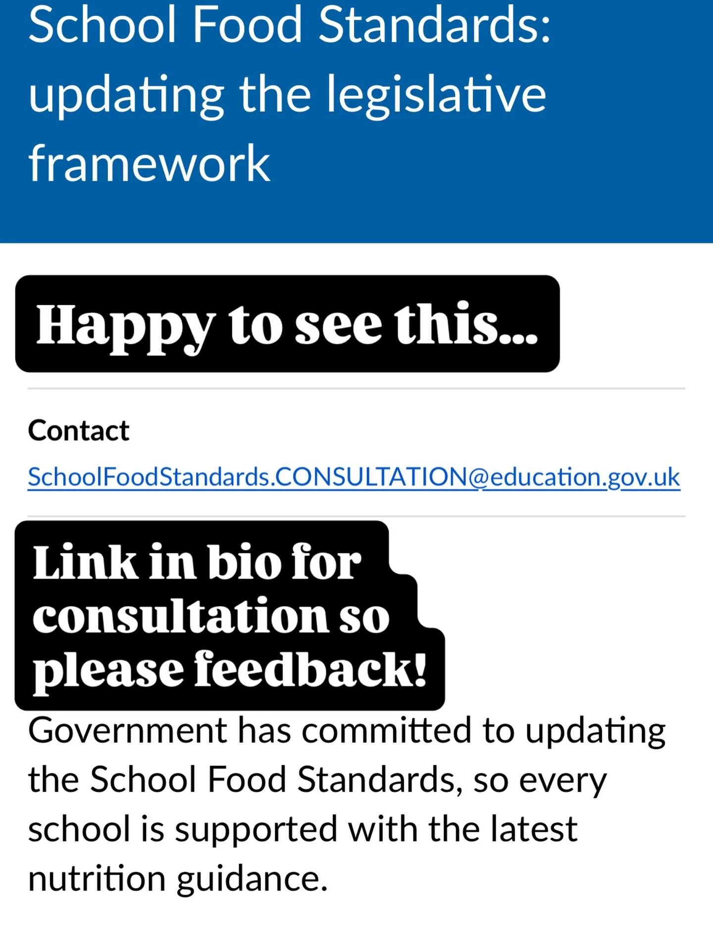 There&rsquo;s a new consultation out on school meals and it&rsquo;s super important.

For many children, school is where they could get their most reliable, balanced meal. So when standards are reviewed, it&rsquo;s not just about food. 

Stronger gui