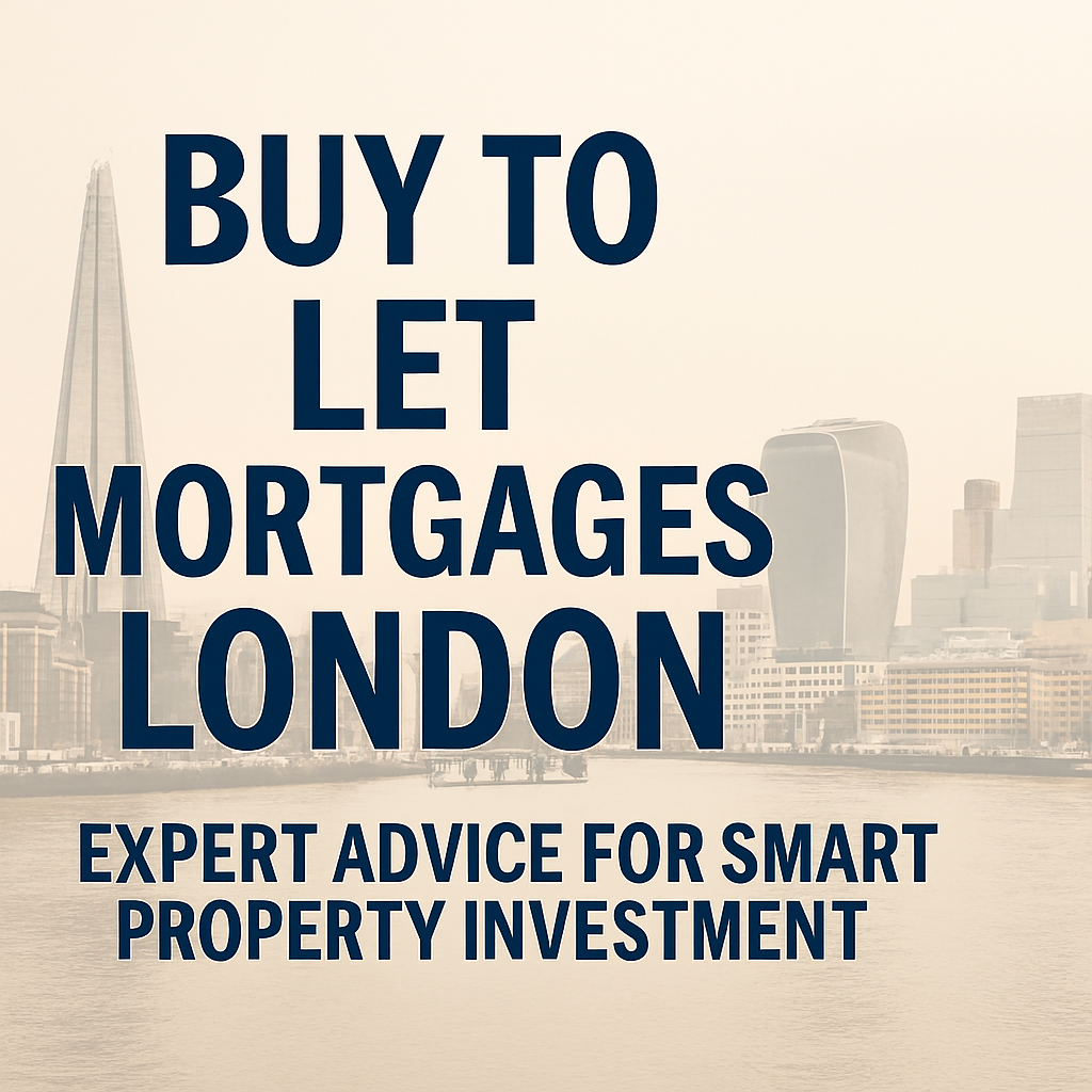 Text on a city skyline background reads "Buy to Let Mortgages London, Expert Advice for Smart Property Investment."
