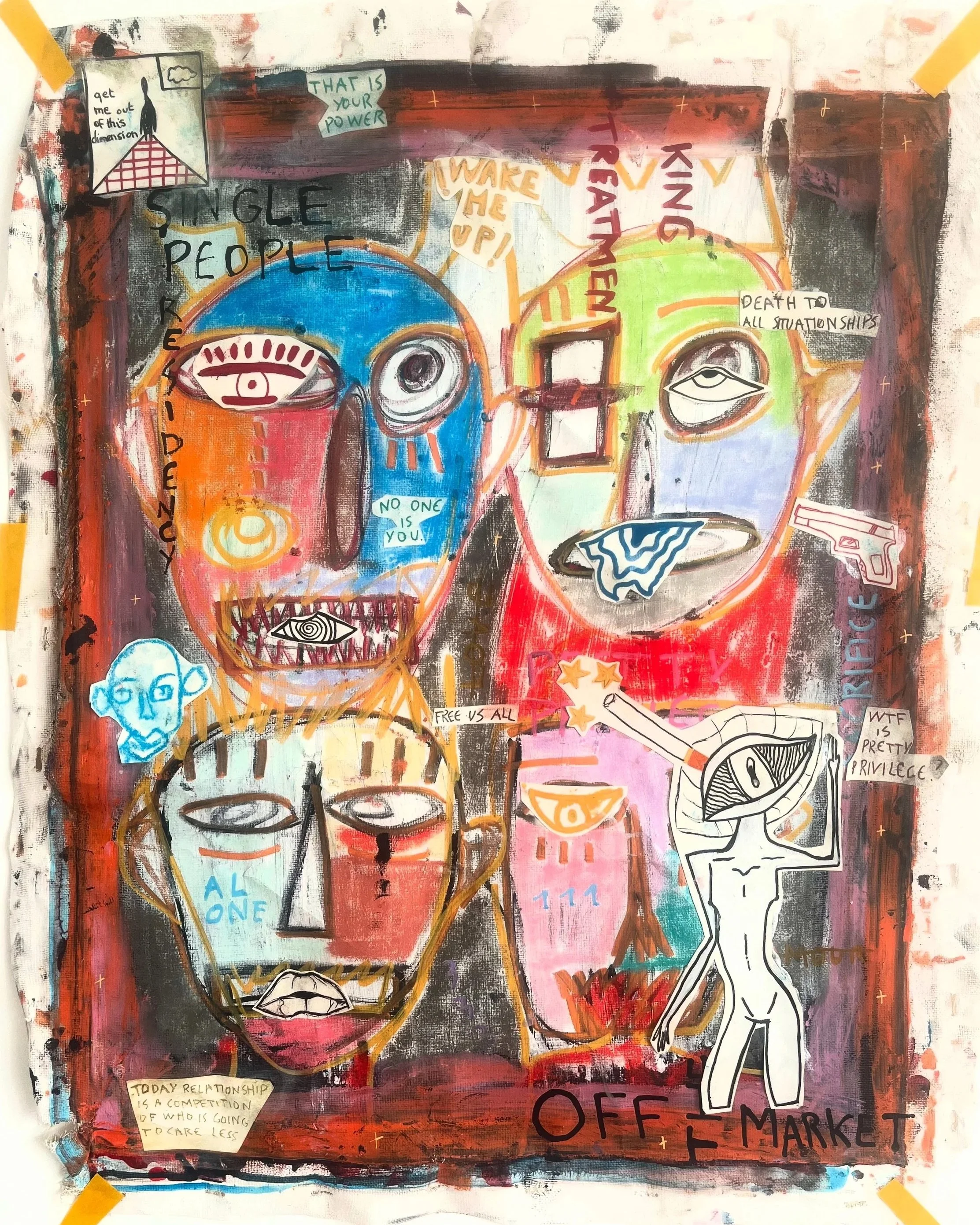 love fight, acrylic and pastel on paper