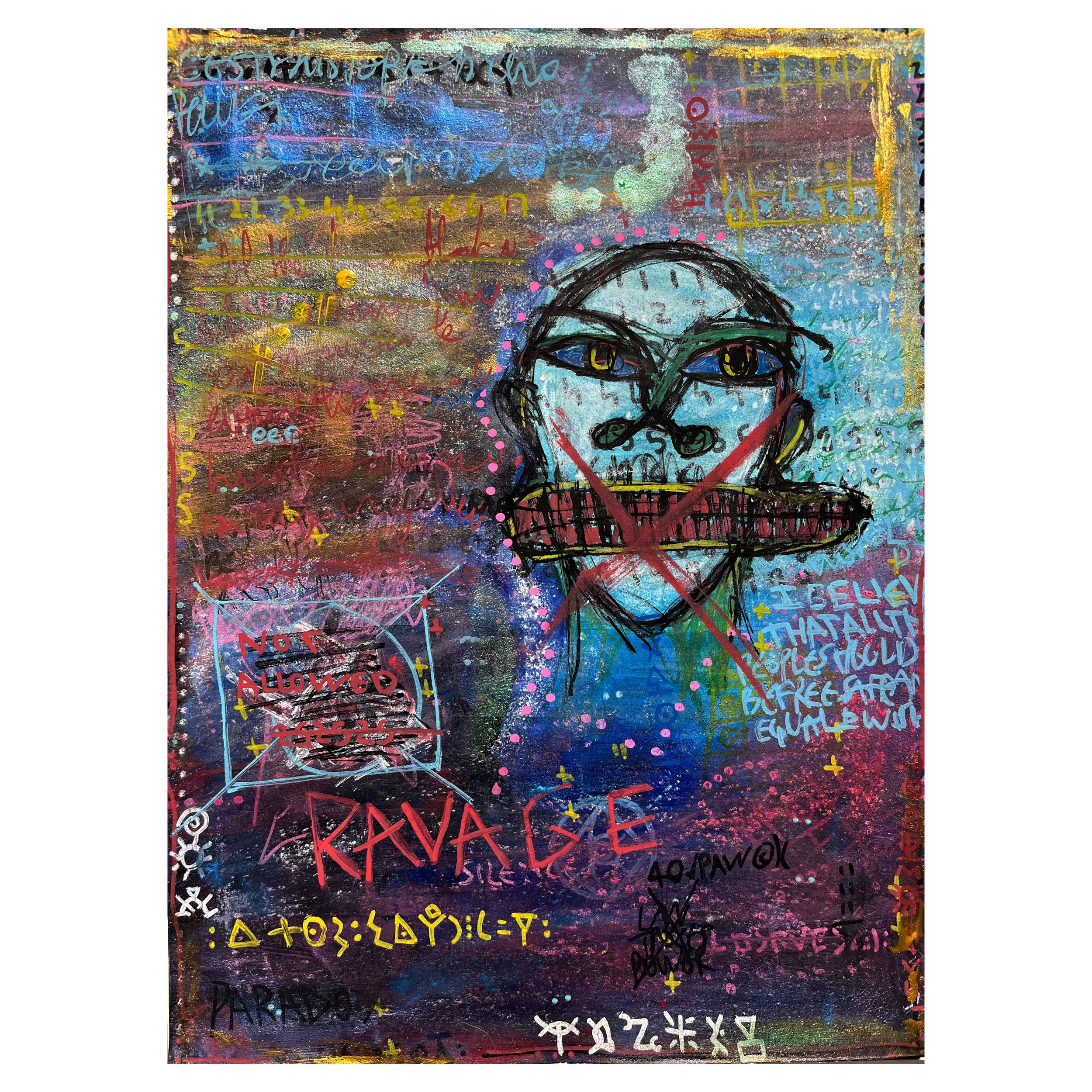 parole, acrylic, oil and pastel on paper A4
