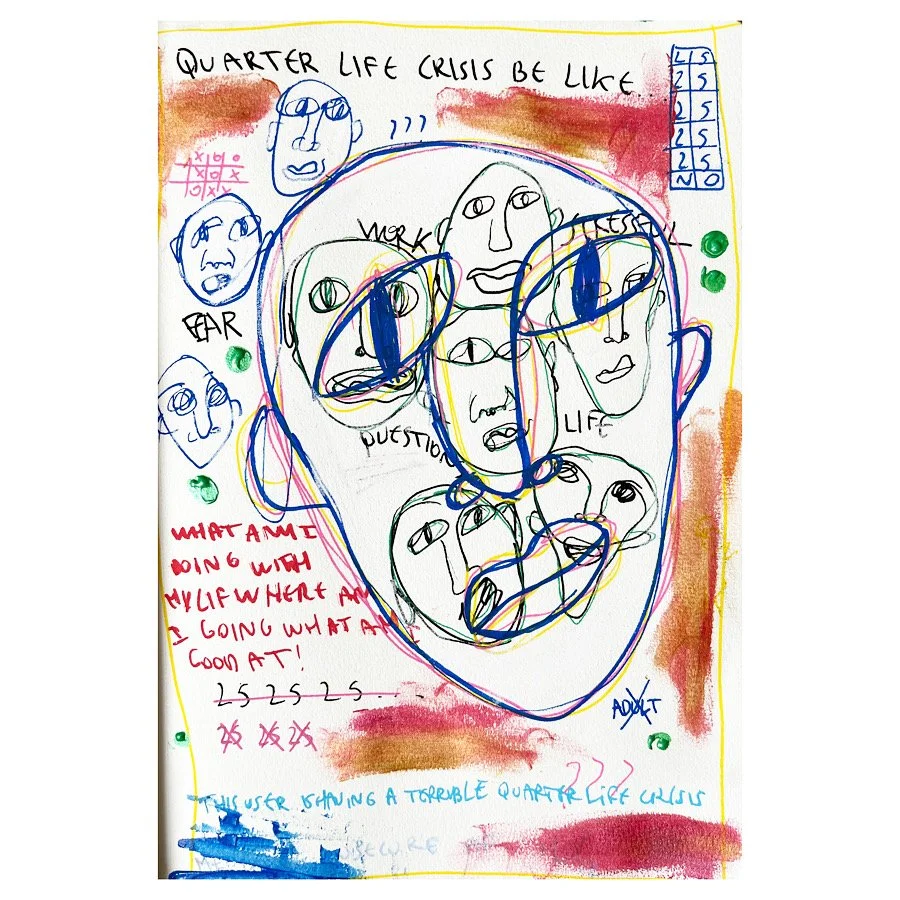 quarter life crisis lol, acrylic and pastel on paper A4
