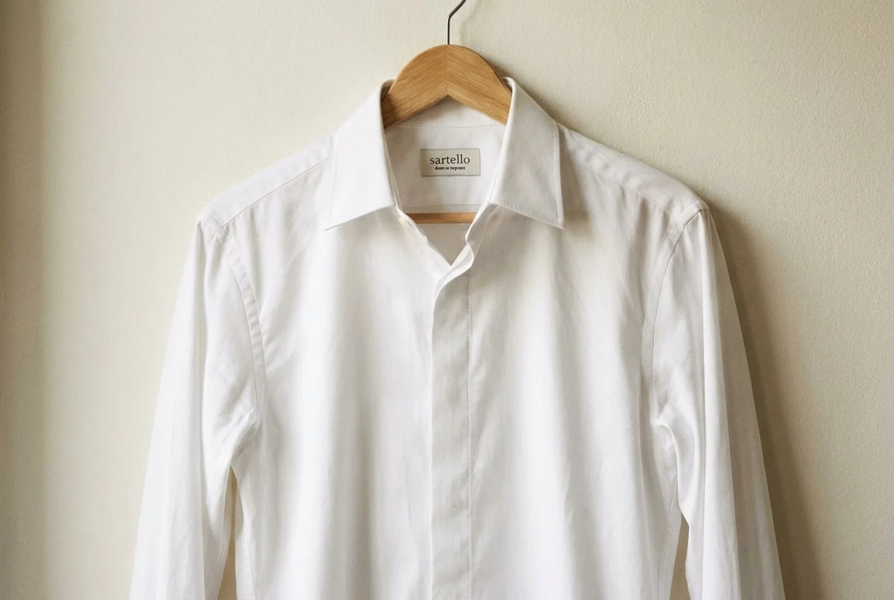 Classic dress shirt manufacturer Turkey – white dress shirt on wooden hanger