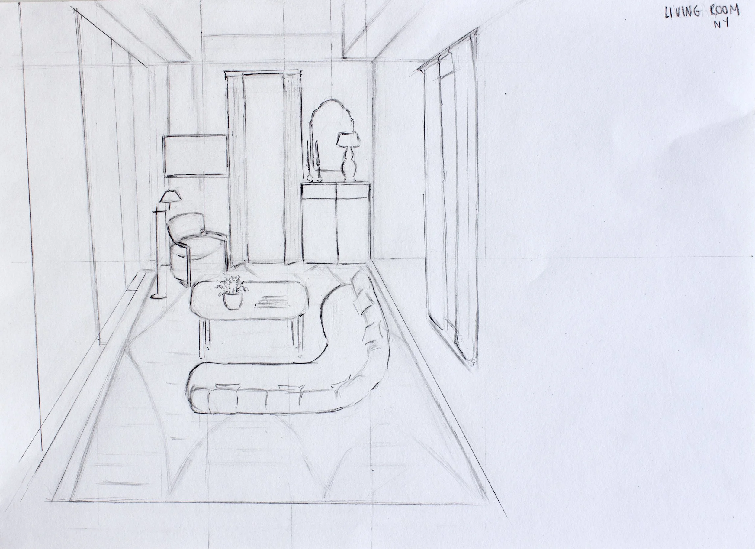 Interior design sketch- New York basement, 2022
