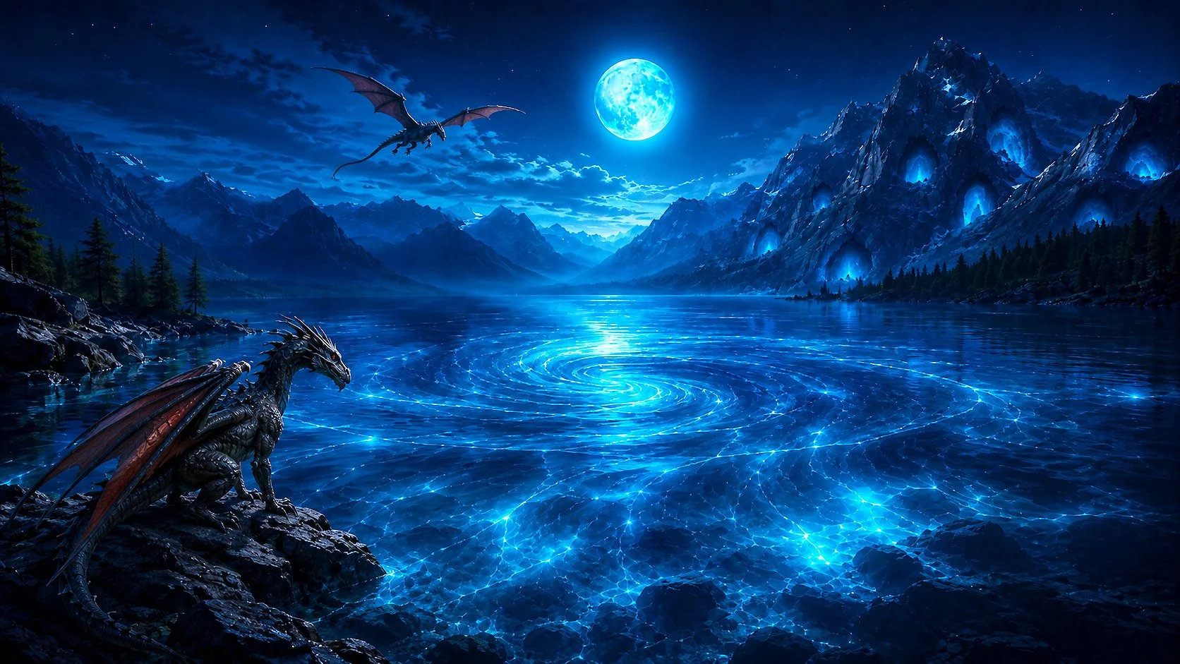 Beneath the blue moon, Veilspine Lake does not sleep.