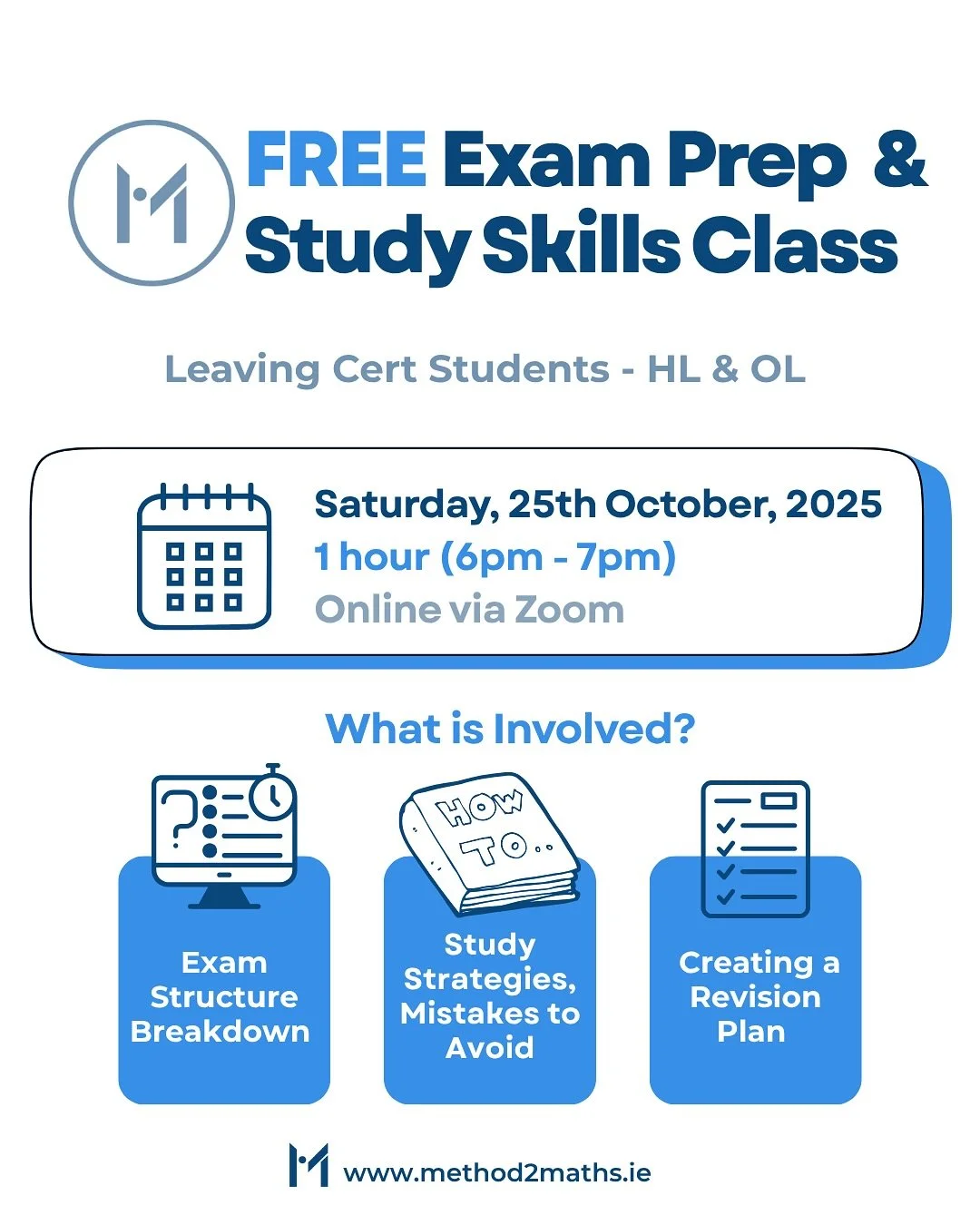FREE Study Skills Workshop | Leaving Cert Students
If you are doing your LC this year make sure to join us for a FREE class going through all things exam prep, study skills, revision plan creation and our top tips and strategies to ace your exams!!