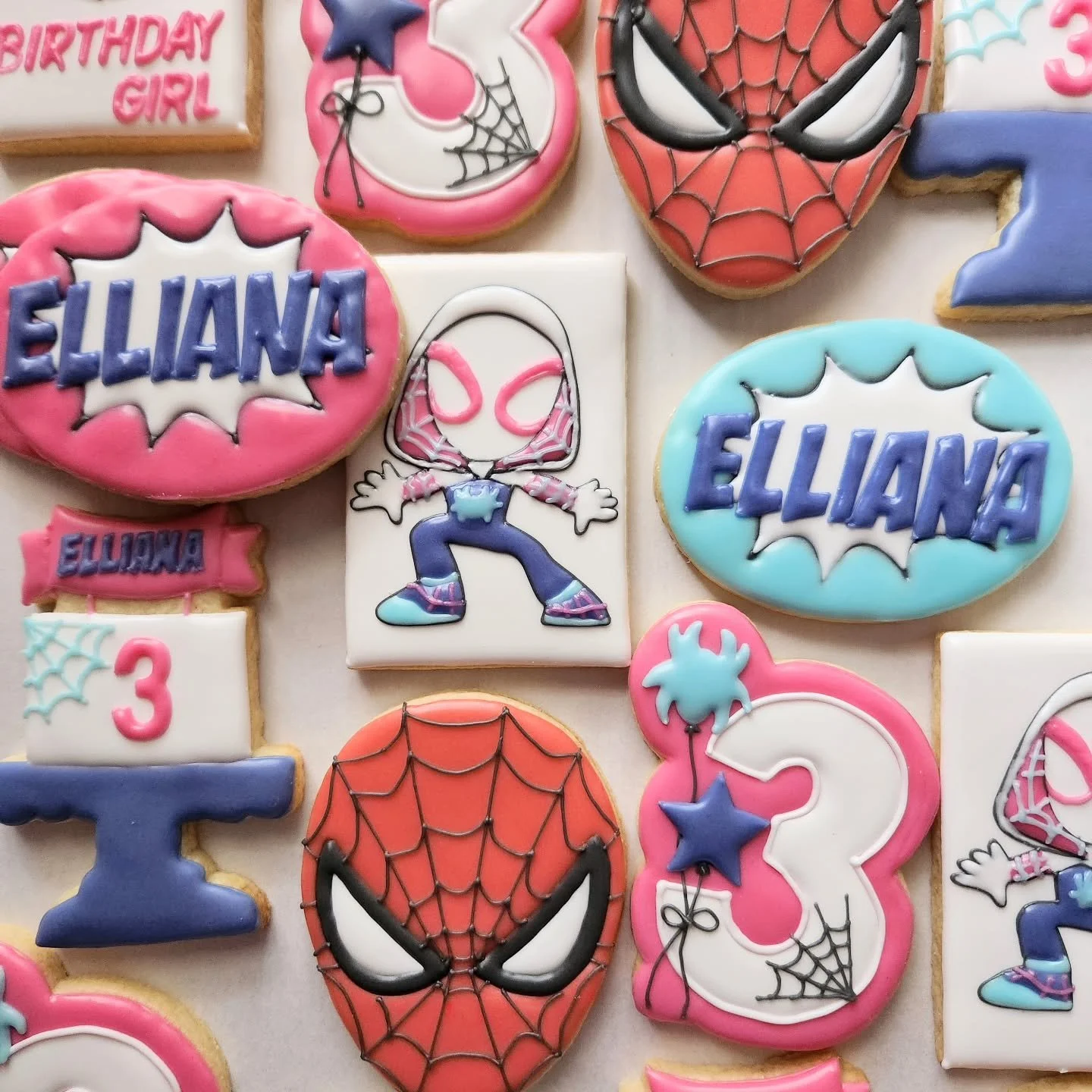 Dynamic duo ready to save the birthday day! 💗🕷️ Ghost-Spider and Spidey made the perfect pair for one amazing celebration! 🎉🍪

#spideyandhisamazingfriends #ghostspidercookies #birthdaycookies #customsugarcookies #decoratedsugarcookies #bayvillage