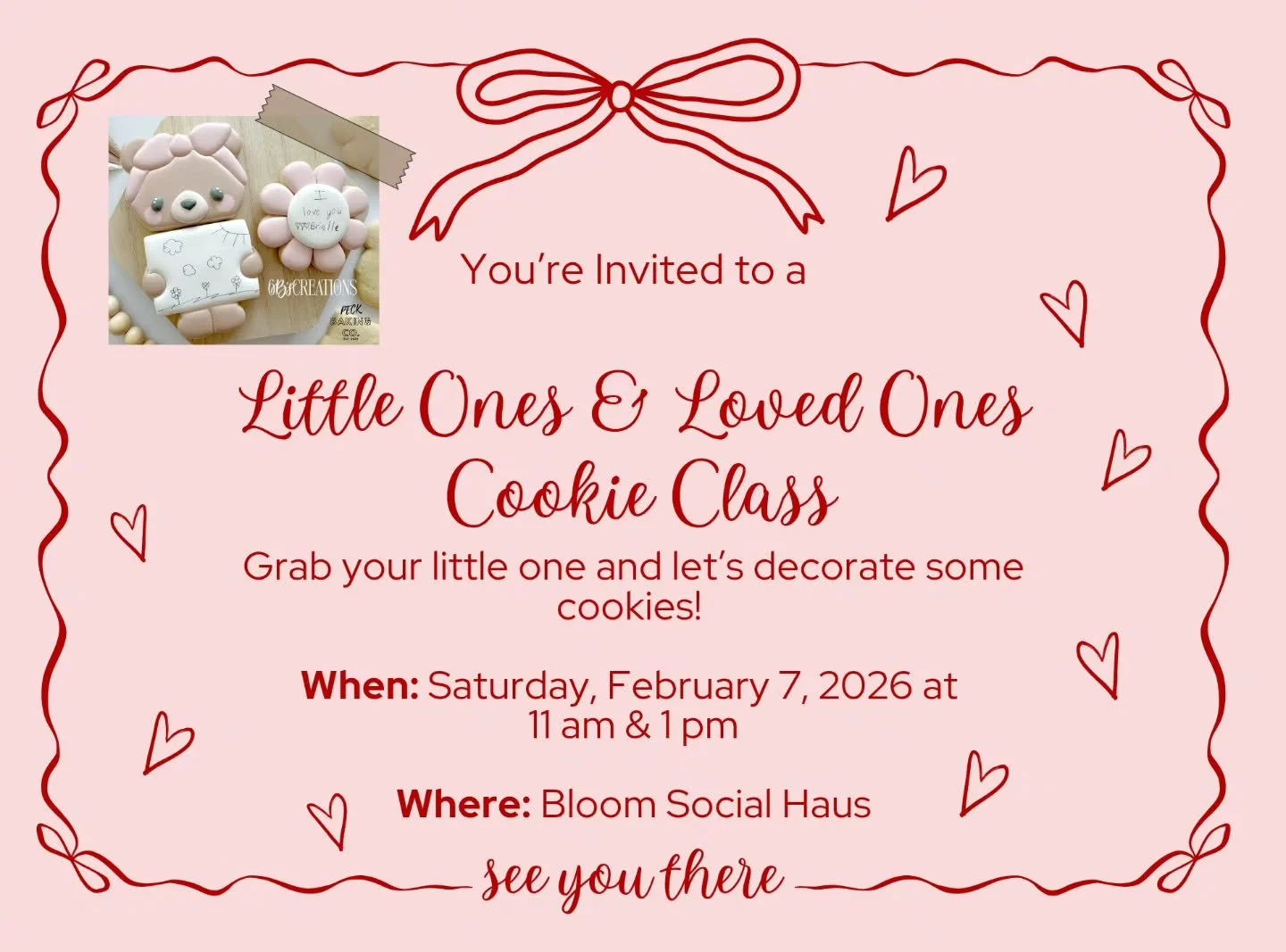 Calling all little bakers and their favorite grown-ups! 💗

Our Little Ones &amp; Loved Ones Cookie Class is the perfect way to spend quality time, get creative, and make sweet memories (and cookies!).

Feb 7 | 11 AM &amp; 1 PM
@bloomsocialhaus

Spot