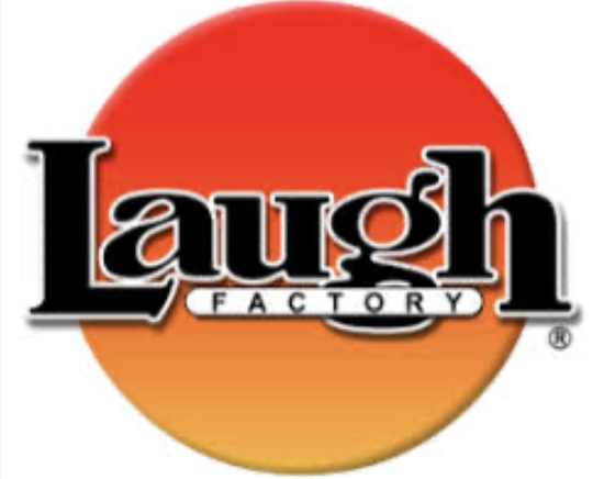 Logo of Laugh Factory with a red and orange gradient circular background.