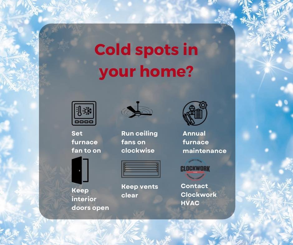 Cold spots in your home? 🥶
☃️ There are many factors for this, including the age of your home, how it was built, leaky windows and doors, poor insulation, and improper heating system.
☃️ Here are some steps you can take to reduce cold spots in yo