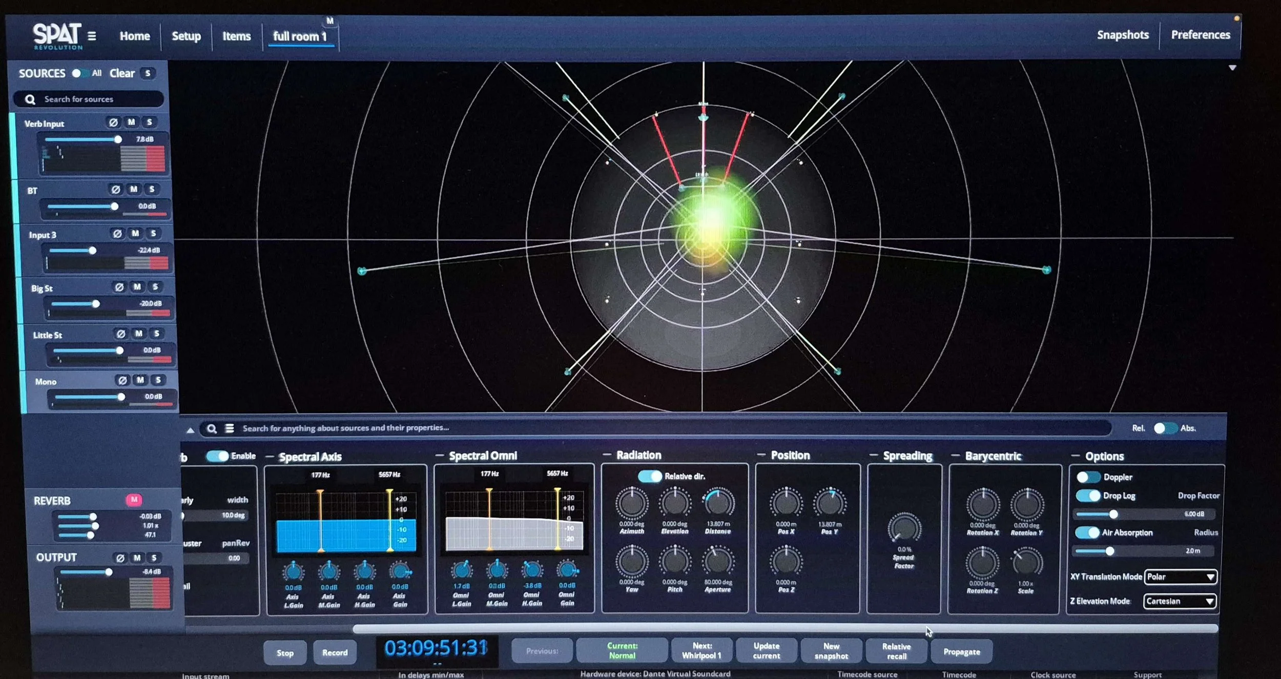 SPAT's main room view, showing the colorful sound orb as it plays