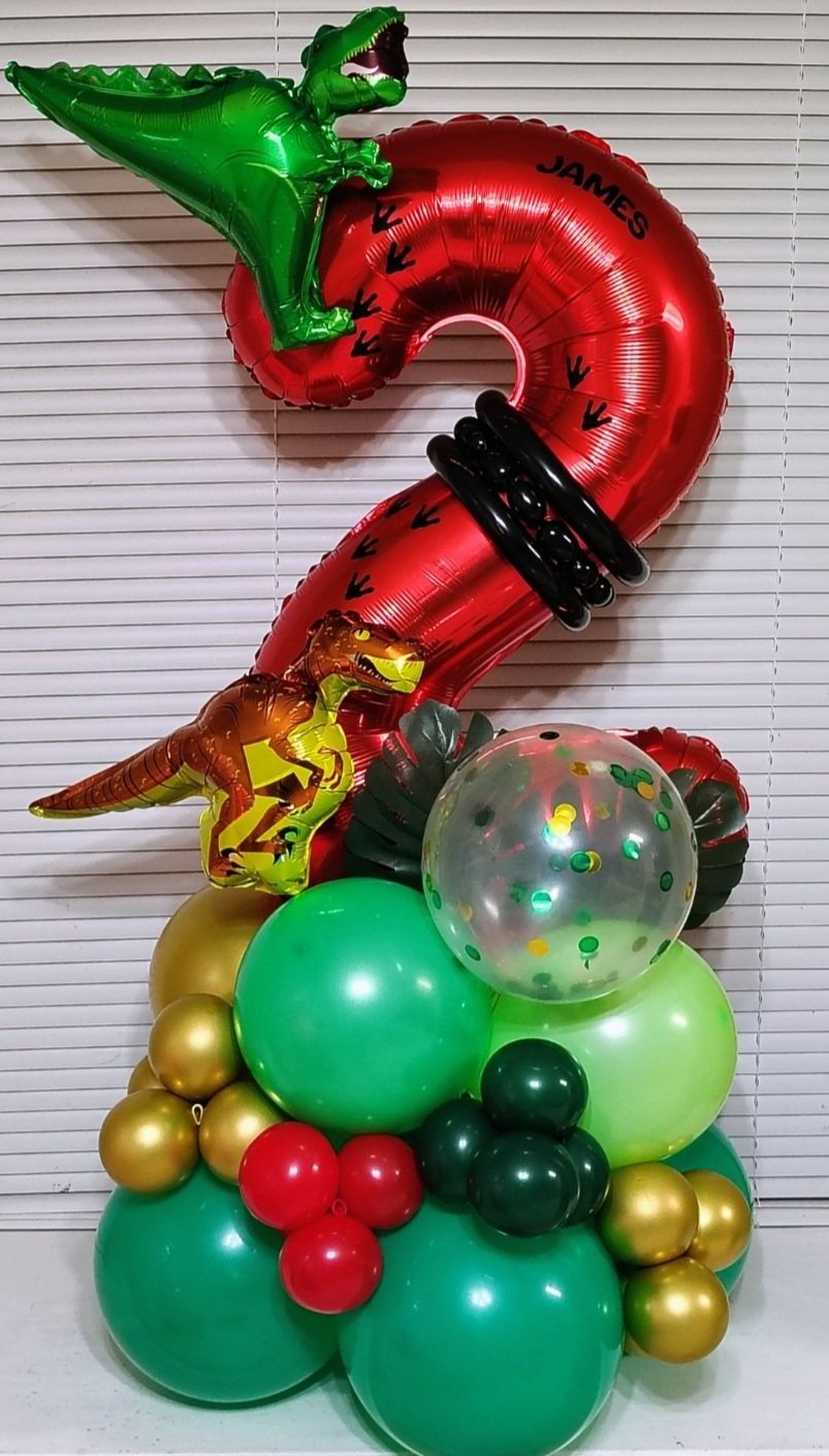 Dinosaur birthday theme vertical balloon stack