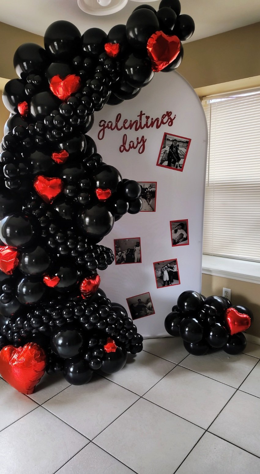 Galentine's Day theme balloon garland with covered 6 foot Chiara stand