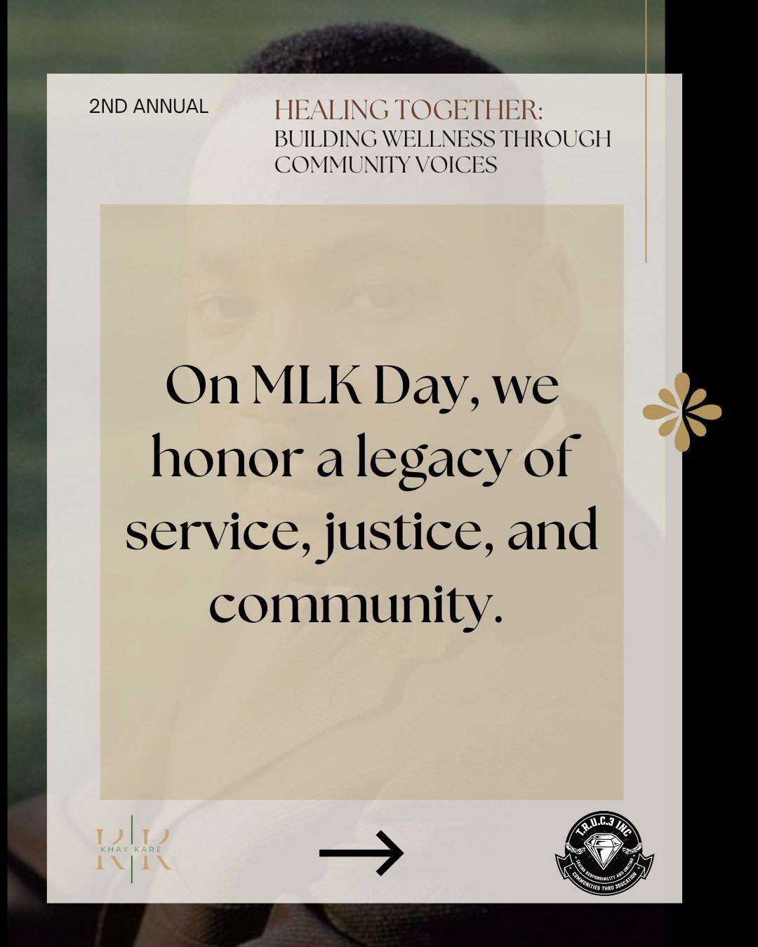 On this MLK Day, we reflect on a legacy rooted in service, dignity, and collective care.

Building healthy communities is part of the work.
Healing together is part of the dream. 🤍

Join us this Friday as we gather around wellness, community, and co